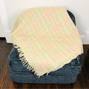 Vintage Neiman Marcus 100% Wool Scotland Throw Blanket Fringed Pastel 46” x 66”